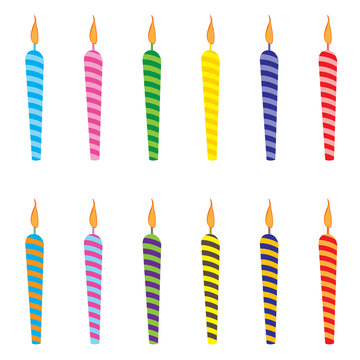 Candles cartoon set. Colorful candles on white background.