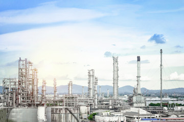 Fototapeta premium Oil and gas refinery plant against blue sky , petrochemical plant , Petroleum , Chemical Industry