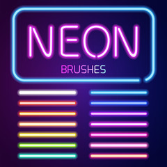 Neon brushes set - obrazy, fototapety, plakaty