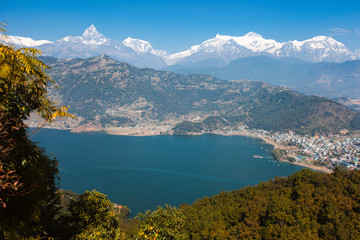 View of Phewa lake and Annapurna mountain  range