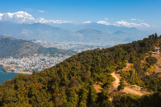 View of Phewa lake and Annapurna mountain  range