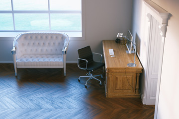 Home working cabinet in classic interior design. 