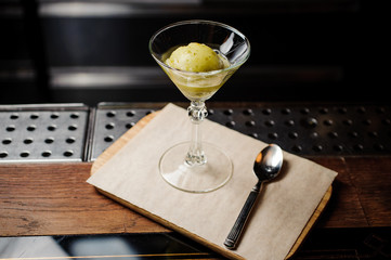 Green sorbet in glass cup