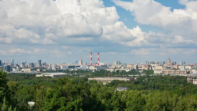 Urban Landscape Of Moscow. Timelapse UHD 4K 3840x2160. The view from Vorobyovy gory 