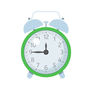 Mechanical alarm-clock illustration. Green color wake up clocks icon.