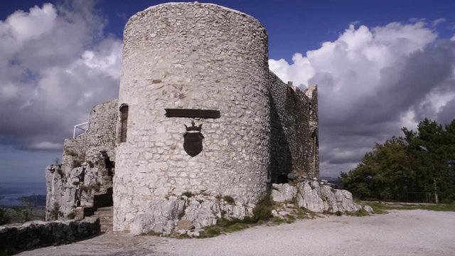 Slovenia. Old tower on the Mediterranean coast. Ruins the fortress