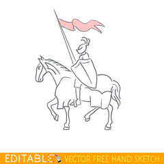 Equestrian Knight. Editable vector icon in free hand style.