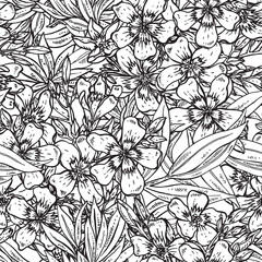 Vector seamless pattern with hand drawn rhododendron flowers