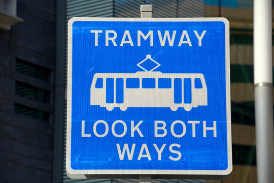 Tramway sign, Birmingham, UK.