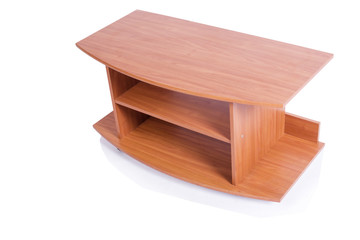 Wooden TV stand isolated on white background