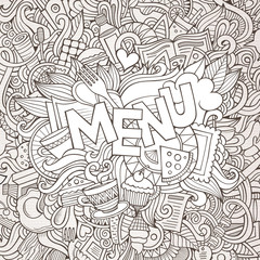 Obraz premium Menu cartoon hand lettering and doodles elements background