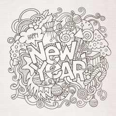 Fototapeta na wymiar New year hand lettering and doodles elements background