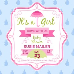 Baby shower girl card template design 