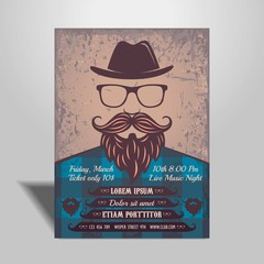 Hipster man music party poster