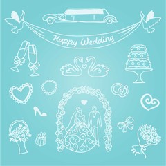 Hand-drawn line art wedding graphics