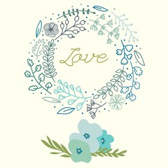 Spring flowers hand drawn love card 