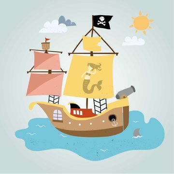 Pirate ship in the ocean