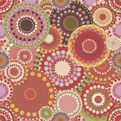 Seamless retro pattern with vintage bright colorful painted circ