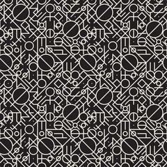Vector Seamless Black and White Geometric Lines Irregular Pattern