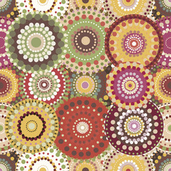 Fototapeta premium Seamless retro pattern with vintage bright colorful painted circ