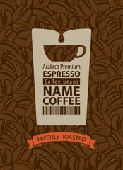 design label for coffee beans with cup in retro