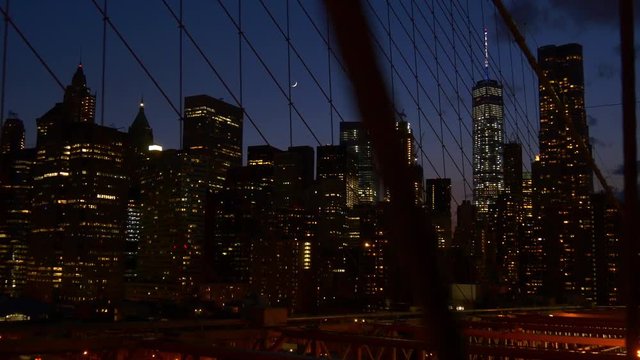 new york night manhattan brooklyn bridge walking panorama 4k usa
