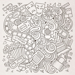 Cartoon vector hand-drawn Cinema Doodle. Sketchy design