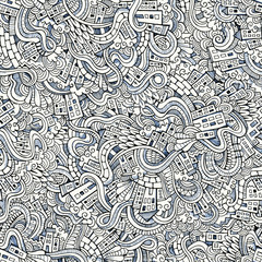 Cartoon vector doodles hand drawn town