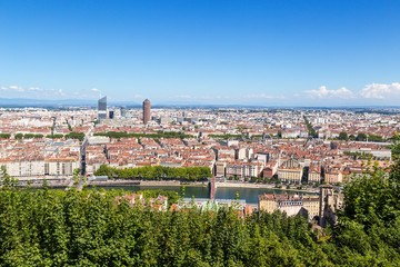 Fototapeta na wymiar Lyon, France. View the city from the Fourvière hill