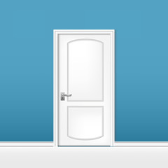 white room door on a blue background, home interior design vector illustration
