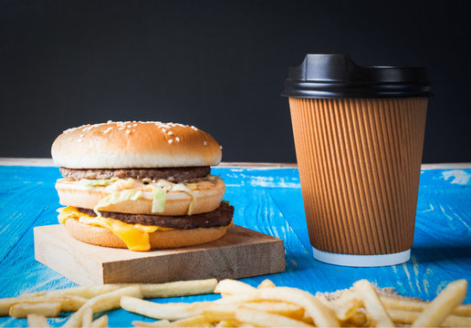 Hamburger, french fries and cola