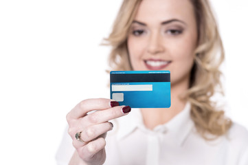 Business lady holding debit card