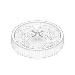 Casino roulette wheel. Vector outline illustration.3d isometric