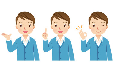 若い男性　表情　ポーズ　セット