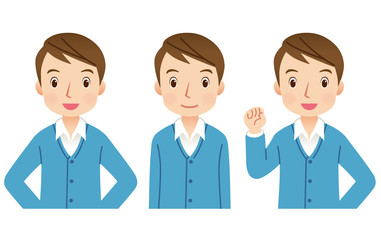 若い男性　表情　ポーズ　セット