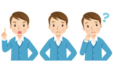 若い男性　表情　ポーズ　セット