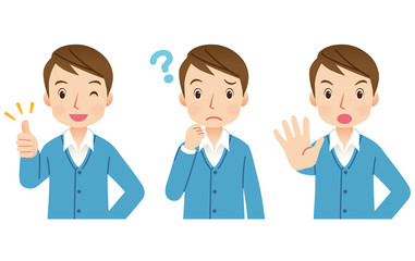 若い男性　表情　ポーズ　セット