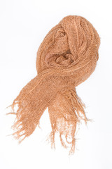 Brown silk scarf isolated on white background
