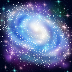 Panele Szklane  Niebieska galaktyka spiralna ze świecącymi gwiazdami.