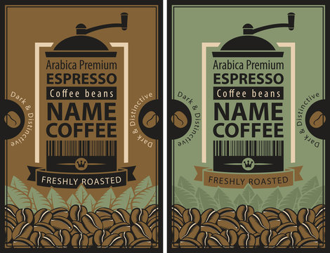 Fototapeta design label for coffee beans with grinder in retro style