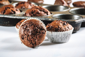 Chocolate chip cookie muffin in the old vintage form.