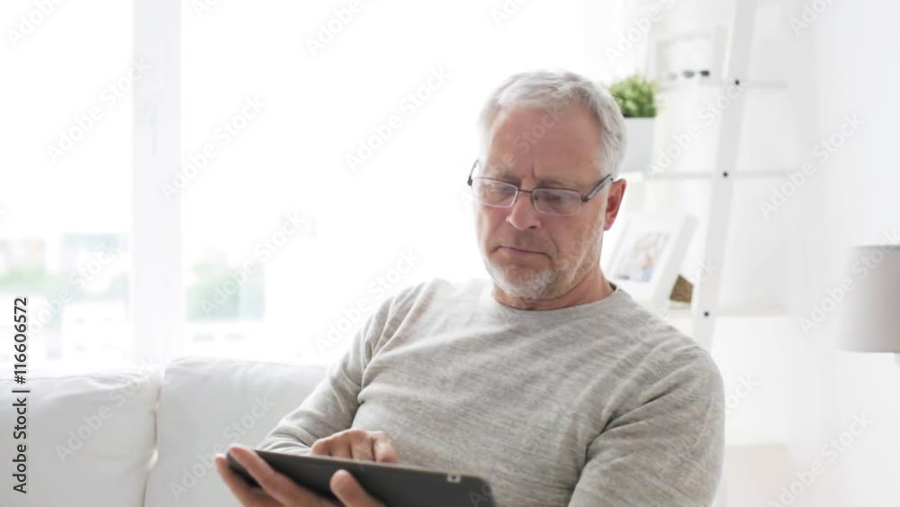 Sticker senior man with tablet pc at home 5