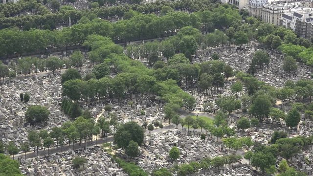 Aerial Shot Cemetery In Paris, France. The Montparnasse Tower Panoramic Observation Deck has the most beautiful view of Paris.
