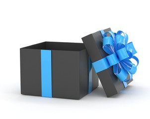 open gift box with bows isolated on white. 3d rendering.