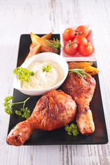 fried chicken leg and sauce