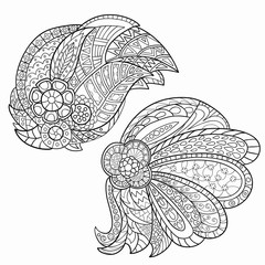 Set of decorative, geometric, abstract elements zentangl style,
 hand-drawn. Pattern for coloring book.