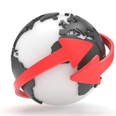 Arrows and Earth globe. 3d render