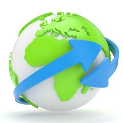 Arrows and Earth globe. 3d render