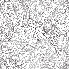 Hand-drawn seamless pattern of abstract geometric elements. 
Monochrome range. Pattern for coloring book.