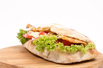 Bread sandwich with lettuce meat cheese tomato